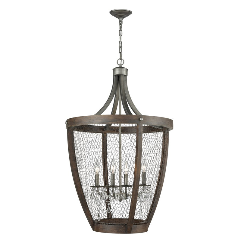 Atlas Lighting Renaissance Invention 23in 4-Light Chandelier | Transitional Aged Wood and Weathered Zinc | Dining Room & Living | Model CL11310-BN