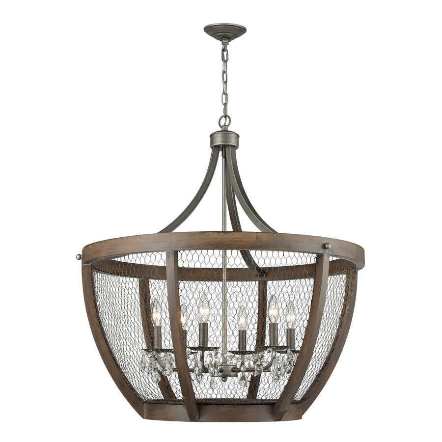 Atlas Lighting Renaissance Invention 33''W 6Lt Chandelier, Zinc/GY
