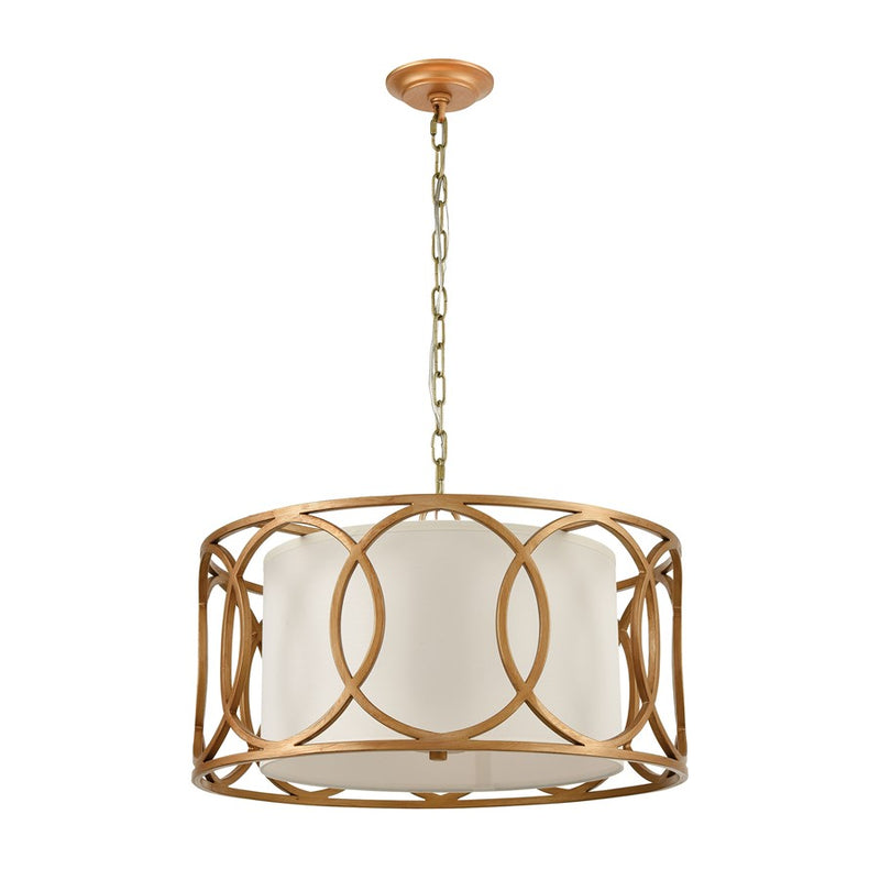 Atlas Ringlets 22in 4-Light Chandelier | Modern Matte Gold and White Fabric | Kitchen Island & Dining Room | 22 x 22 x 11 in | Model CL11313-GD