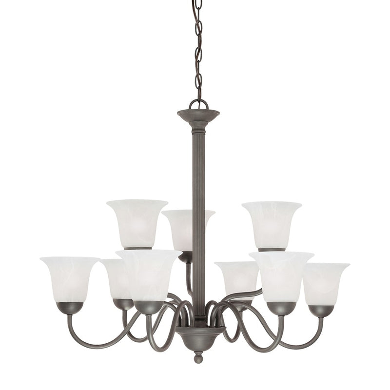 Atlas Riva 32in 9-Light Chandelier | Traditional Painted Bronze and White Glass | Dining Room & Living Room | 32 x 32 x 27 in | Model CL11314-BZ