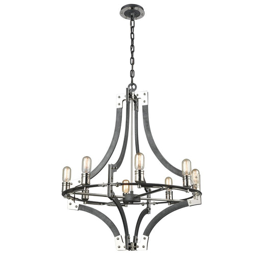 Atlas Lighting Riveted Plate 28''W 8Lt Chandelier, Silverdust Iron
