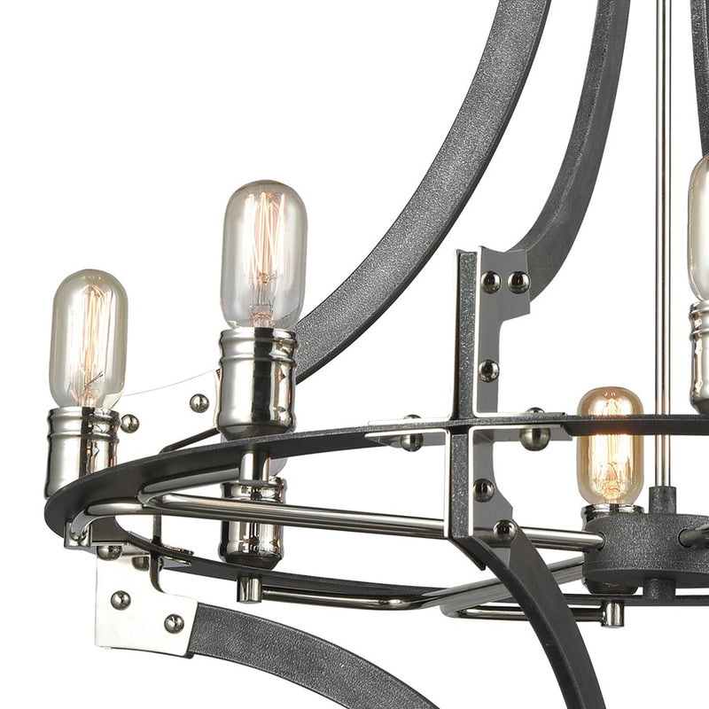 Atlas Lighting Riveted Plate 28''W 8Lt Chandelier, Silverdust Iron