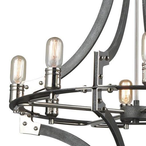 Atlas Lighting Riveted Plate 28''W 8Lt Chandelier, Silverdust Iron