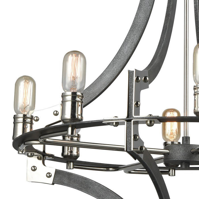 Atlas Lighting Riveted Plate 28''W 8Lt Chandelier, Silverdust Iron