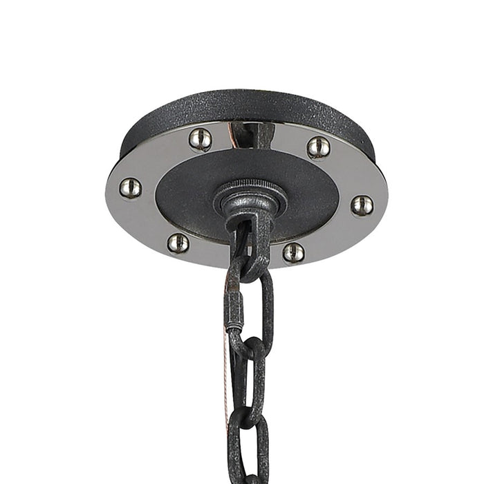 Atlas Lighting Riveted Plate 28''W 8Lt Chandelier, Silverdust Iron
