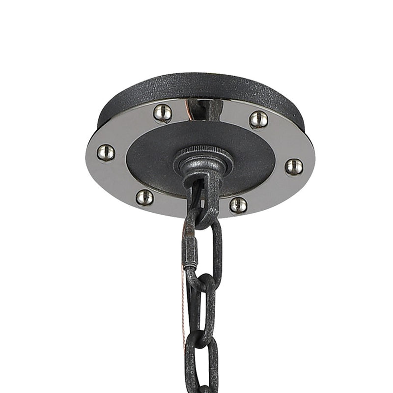 Atlas Riveted Plate 28in 8-Light Chandelier | Industrial Silverdust Iron and Polished Nickel | Dining Room & Foyer | Model CL11315-SV