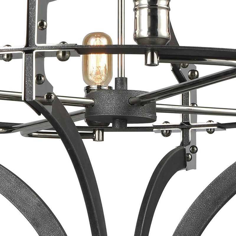 Atlas Riveted Plate 28in 8-Light Chandelier | Industrial Silverdust Iron and Polished Nickel | Dining Room & Foyer | Model CL11315-SV