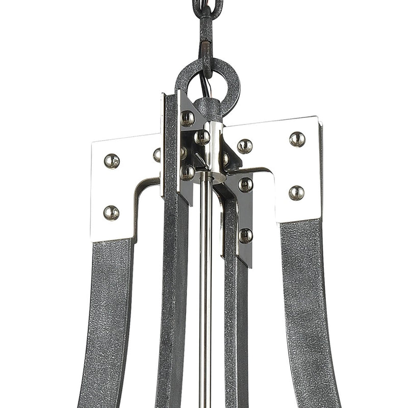 Atlas Lighting Riveted Plate 28''W 8Lt Chandelier, Silverdust Iron