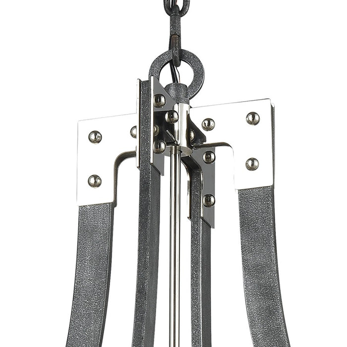 Atlas Lighting Riveted Plate 28''W 8Lt Chandelier, Silverdust Iron