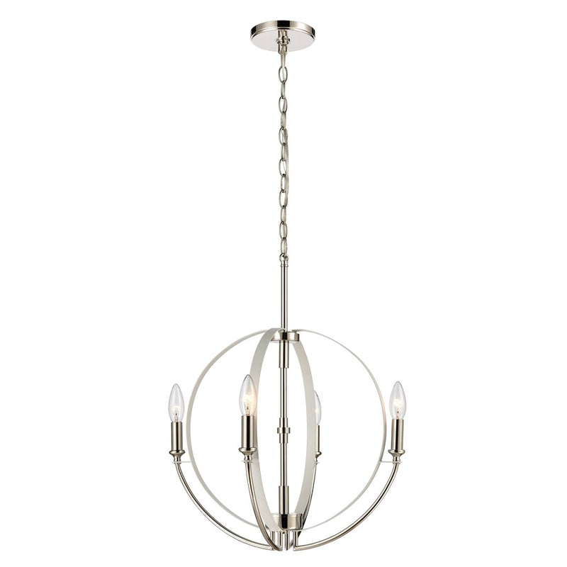 Atlas Lighting Rotunde 18in 4-Light Chandelier | Modern Matte White and Polished Nickel | Dining Room & Kitchen Island | Model CL11317-WH