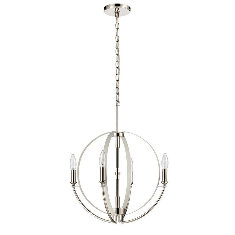 Atlas Lighting Rotunde 18in 4-Light Chandelier | Modern Matte White and Polished Nickel | Dining Room & Kitchen Island | Model CL11317-WH