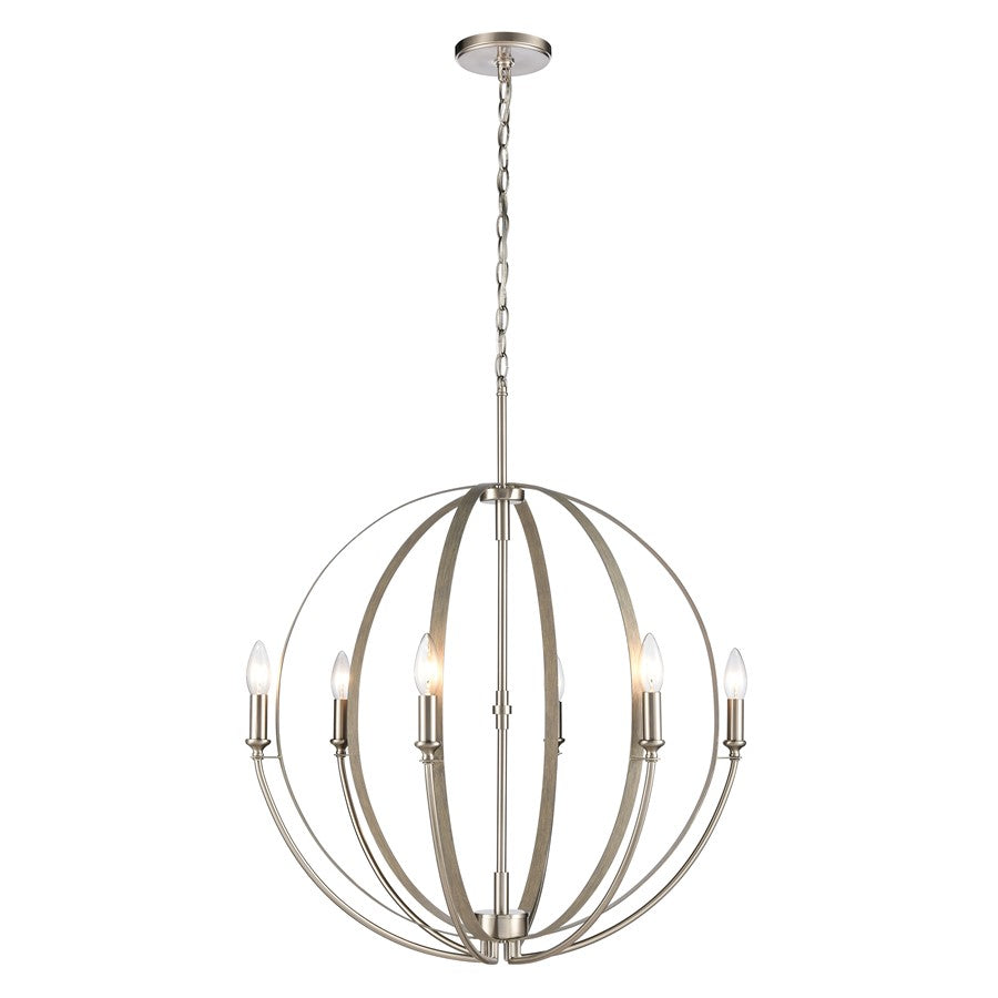 Atlas Lighting Rotunde 26'' Wide 6Lt Chandelier, Beechwood