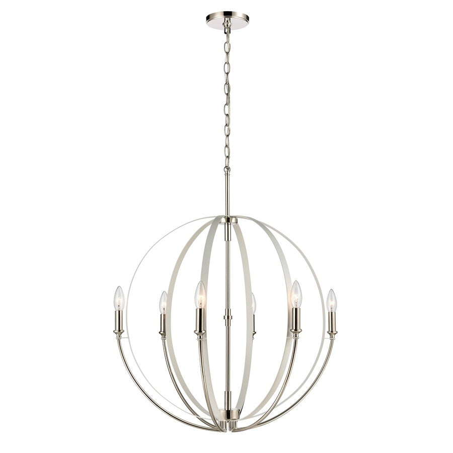Atlas Lighting Rotunde 26'' Wide 6Lt Chandelier, Matte White