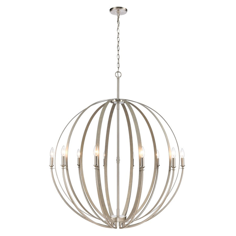 Atlas Lighting Rotunde 38in 10-Light Chandelier | Modern Beechwood and Satin Nickel Metal | Dining Room & Living Room | Model CL11319-BN