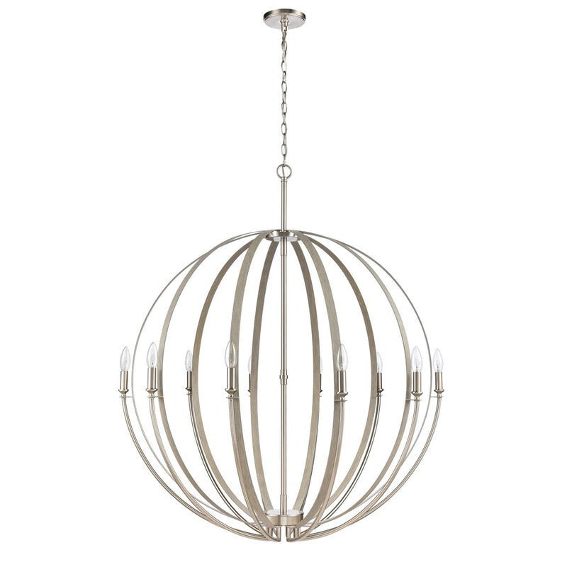 Atlas Lighting Rotunde 38in 10-Light Chandelier | Modern Beechwood and Satin Nickel Metal | Dining Room & Living Room | Model CL11319-BN