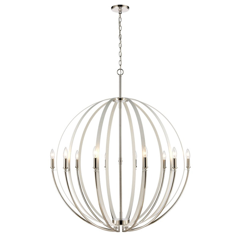 Atlas Lighting Rotunde 38in 10-Light Chandelier | Modern Matte White and Polished Nickel Metal | Dining Room & Living Room | Model CL11319-WH