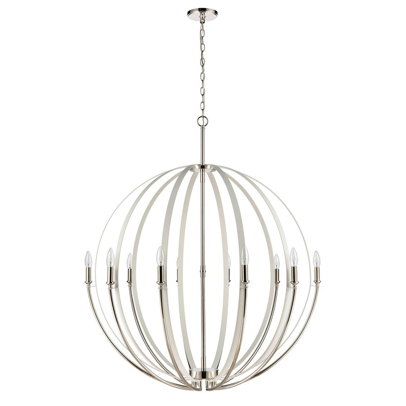 Atlas Lighting Rotunde 38in 10-Light Chandelier | Modern Matte White and Polished Nickel Metal | Dining Room & Living Room | Model CL11319-WH