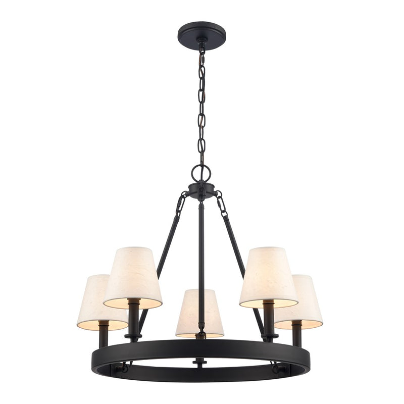 Atlas Lighting Rydell 24in 5-Light Chandelier | Transitional Matte Black and White Parchment Shades | Dining Room & Living Room | Model CL11320-BK