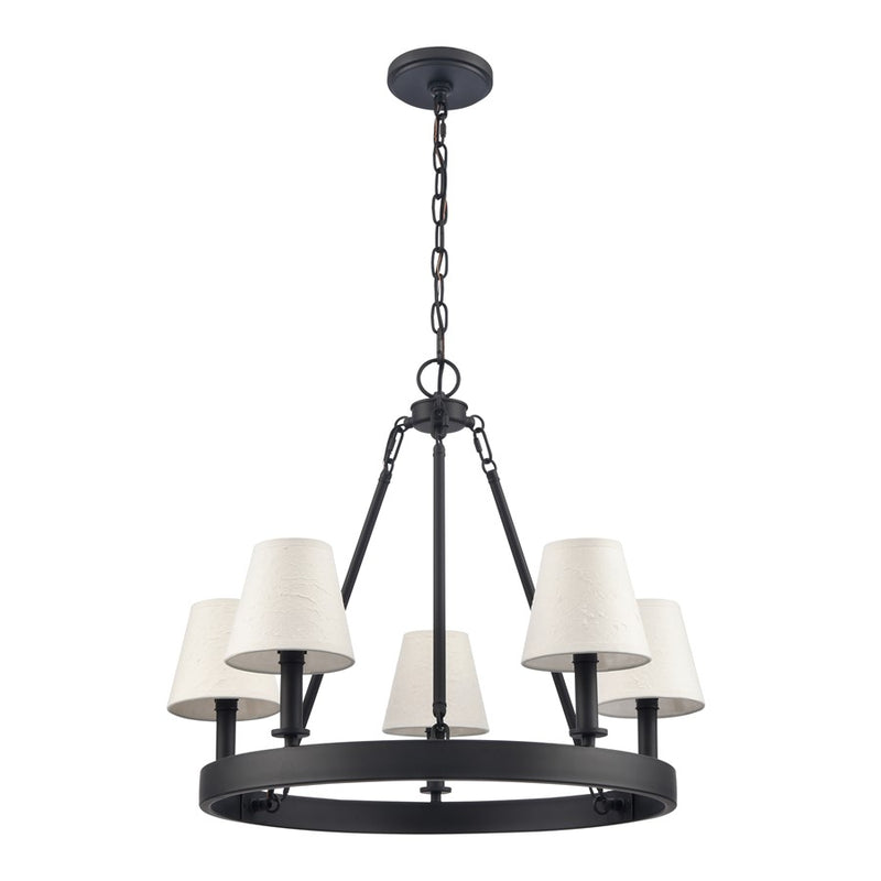 Atlas Lighting Rydell 24in 5-Light Chandelier | Transitional Matte Black and White Parchment Shades | Dining Room & Living Room | Model CL11320-BK