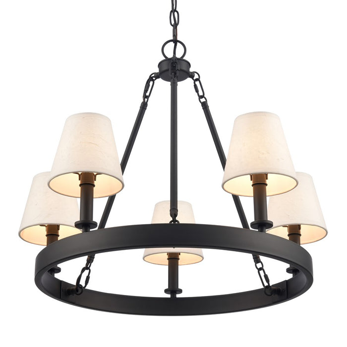 Atlas Lighting Rydell 24.5''W 5Lt Chandelier, Black/Parchment/White