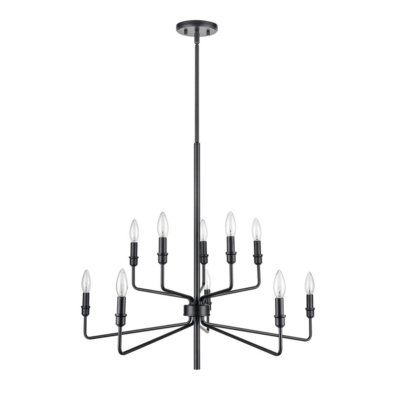 Atlas Lighting Saginaw 34in 10-Light Chandelier | Transitional Matte Black Metal | Dining Room & Great Room | 34 x 34 x 27 in | Model CL11323-BK