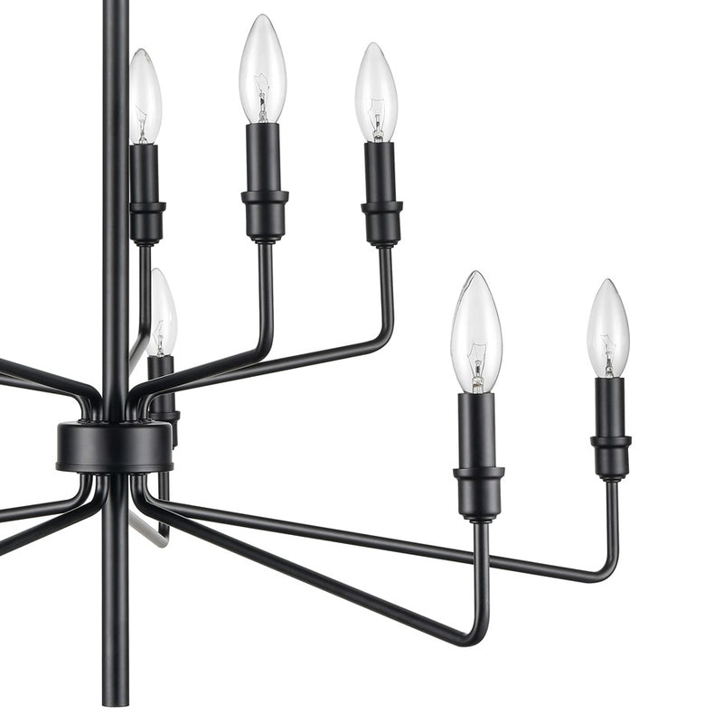 Atlas Lighting Saginaw 34in 10-Light Chandelier | Transitional Matte Black Metal | Dining Room & Great Room | 34 x 34 x 27 in | Model CL11323-BK