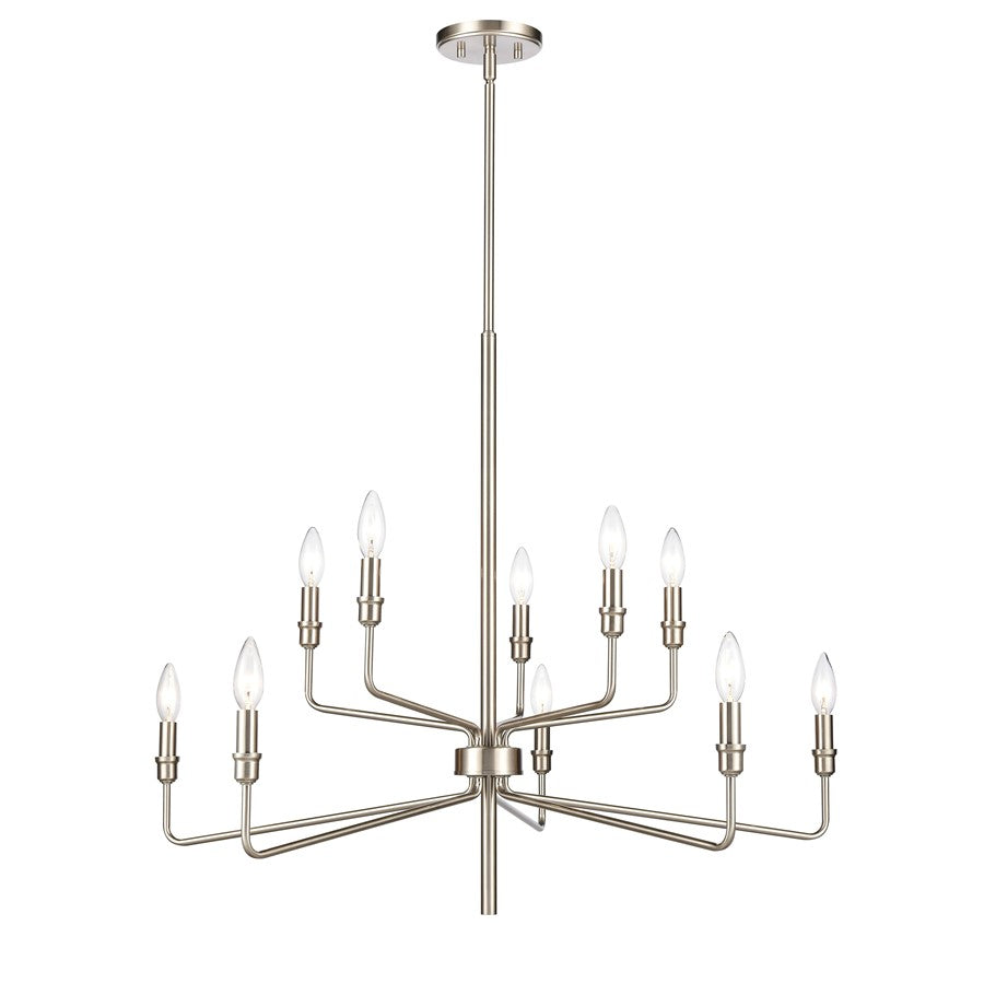 Atlas Lighting Saginaw 34'' Wide 10Lt Chandelier, Satin Nickel