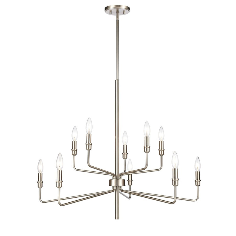 Atlas Lighting Saginaw 34in 10-Light Chandelier | Transitional Satin Nickel Metal | Dining Room & Foyer | 34 x 34 x 27 in | Model CL11323-NK