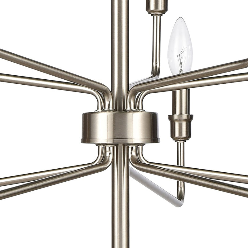 Atlas Lighting Saginaw 34'' Wide 10Lt Chandelier, Satin Nickel