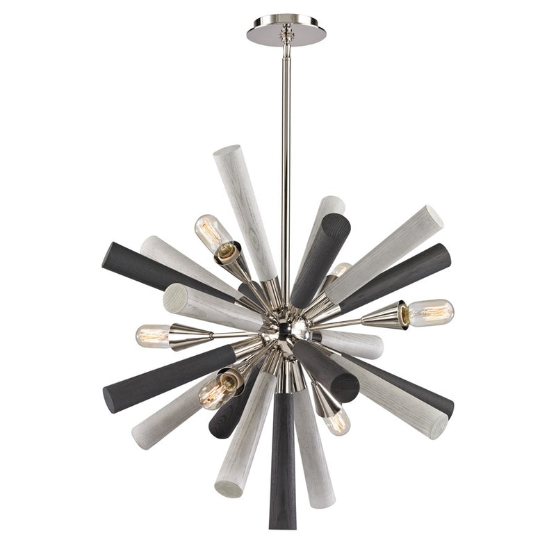 Atlas Lighting Solara 28in 6-Light Chandelier | Modern Polished Nickel and Graywash Wood | Dining Room & Living Room | Model CL11336-NK