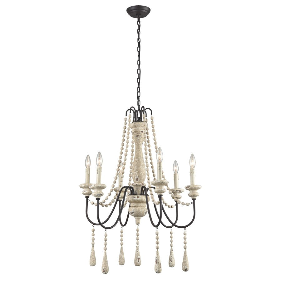 Atlas Lighting Sommieres 25'' Wide 6Lt Chandelier, French Cream