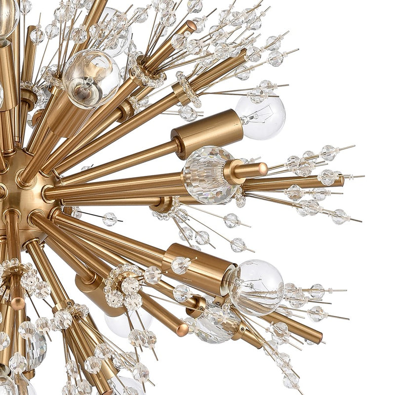 Atlas Lighting Starburst 20in 15-Light Chandelier | Modern Satin Brass and Clear Crystal | Dining Room & Foyer | 20 x 20 x 18 in | Model CL11343-GD