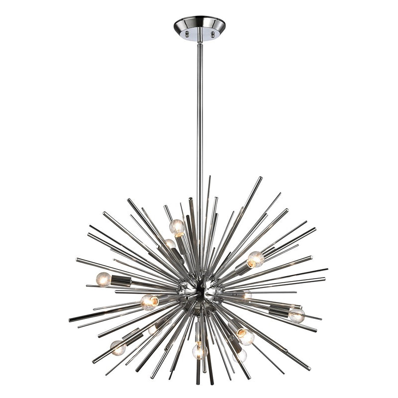 Atlas Lighting Starburst 27in 12-Light Chandelier | Modern Polished Chrome and Clear Crystal | Dining Room & Foyer | Model CL11345-CH