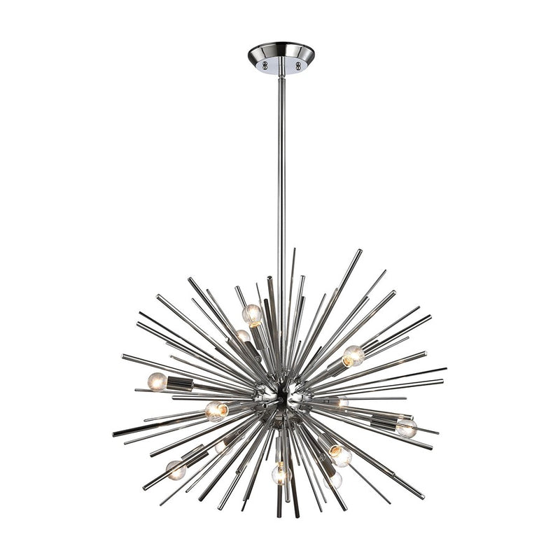 Atlas Lighting Starburst 27in 12-Light Chandelier | Modern Polished Chrome and Clear Crystal | Dining Room & Foyer | Model CL11345-CH