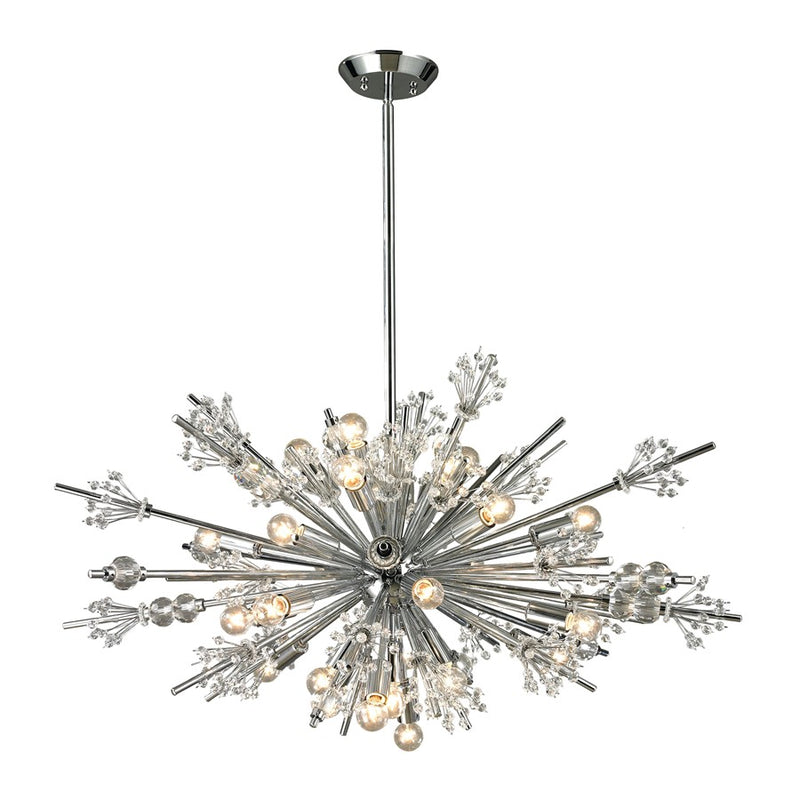 Atlas Lighting Starburst 36in 24-Light Chandelier | Modern Polished Chrome and Clear Crystal | Dining Room & Living Room | Model CL11348-CH