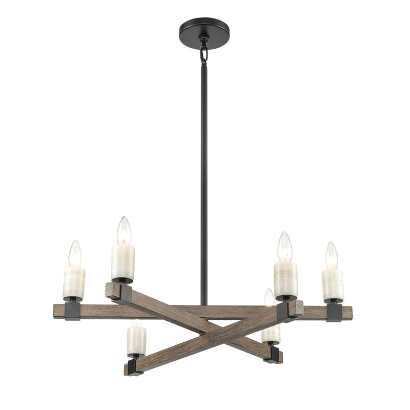 Atlas Lighting Stone Manor 27in 6-Light Chandelier | Transitional Matte Black and Aspen Metal | Dining Room & Kitchen Island | Model CL11351-BK