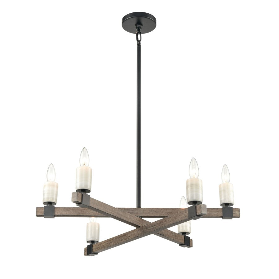 Atlas Lighting Stone Manor 27'' Wide 6Lt Chandelier, Matte Black
