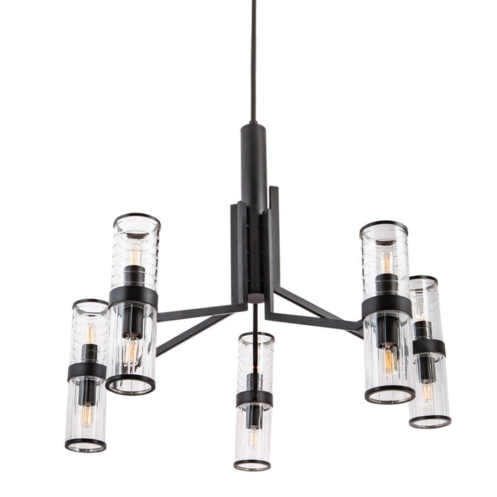 Atlas Lighting Stripe 31.75''W 10Lt Chandelier, Matte Black/Clear