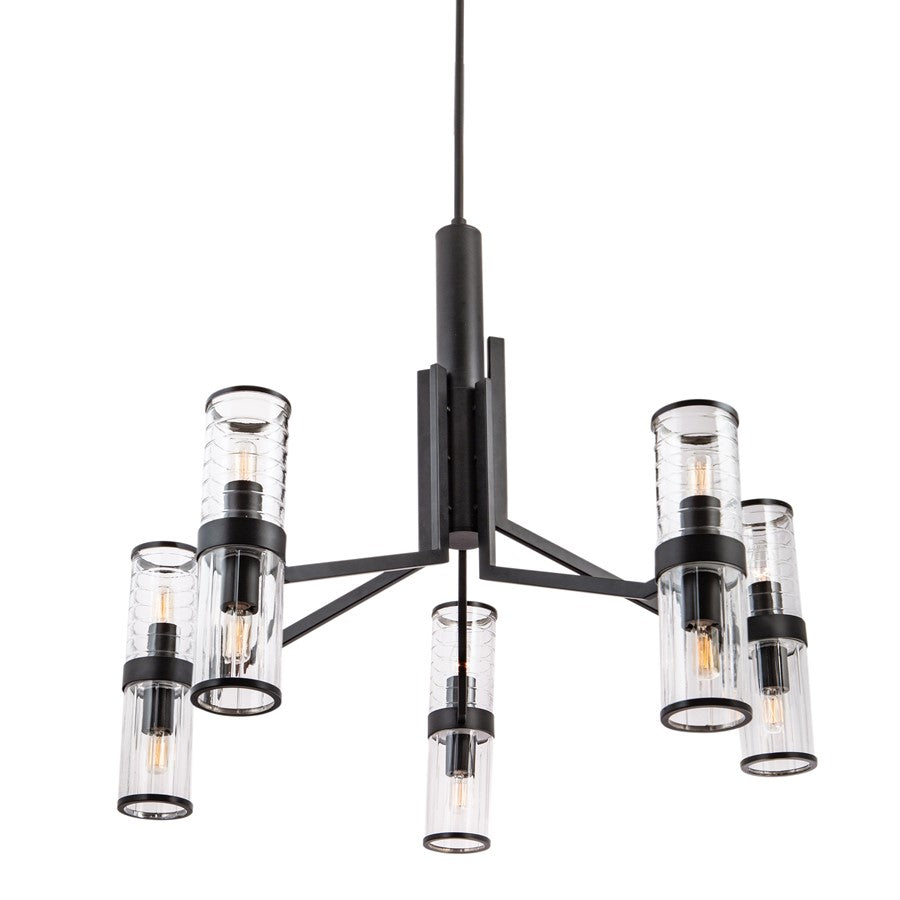 Atlas Lighting Stripe 31.75''W 10Lt Chandelier, Matte Black/Clear