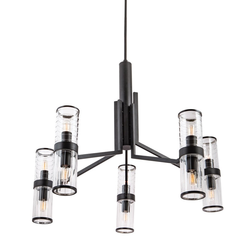 Atlas Lighting Stripe 31in 10-Light Chandelier | Modern Matte Black and Clear Glass | Dining Room & Kitchen Island | Model CL11352-BK