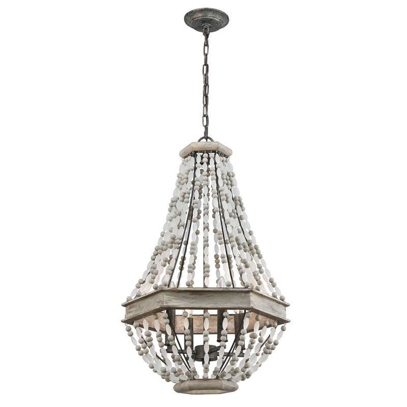 Atlas Lighting Summerton 18in 4-Light Chandelier | Coastal Graywash Wood and Frosted Glass | Dining Room & Living Room | Model CL11354-GY