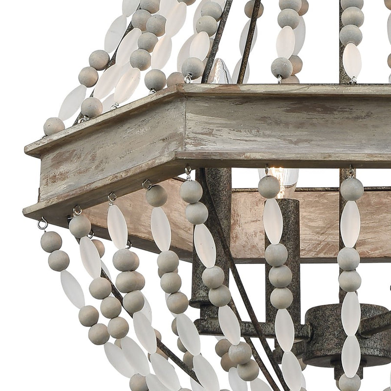 Atlas Lighting Summerton 18in 4-Light Chandelier | Coastal Graywash Wood and Frosted Glass | Dining Room & Living Room | Model CL11354-GY