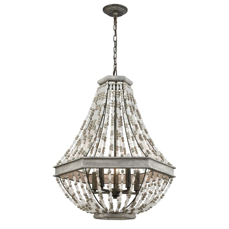 Atlas Lighting Summerton 24in 5-Light Chandelier | Coastal Graywash Wood and Frosted Glass | Dining Room & Living Room | Model CL11355-GY