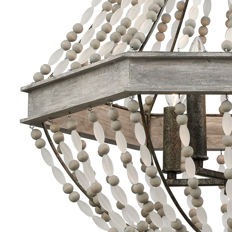 Atlas Lighting Summerton 24in 5-Light Chandelier | Coastal Graywash Wood and Frosted Glass | Dining Room & Living Room | Model CL11355-GY