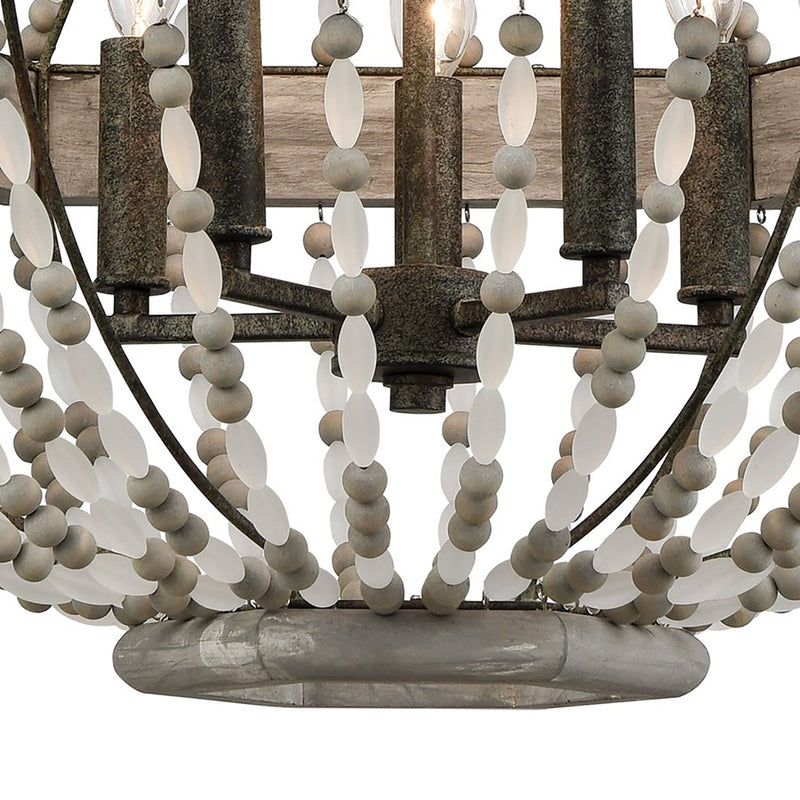 Atlas Lighting Summerton 24in 5-Light Chandelier | Coastal Graywash Wood and Frosted Glass | Dining Room & Living Room | Model CL11355-GY