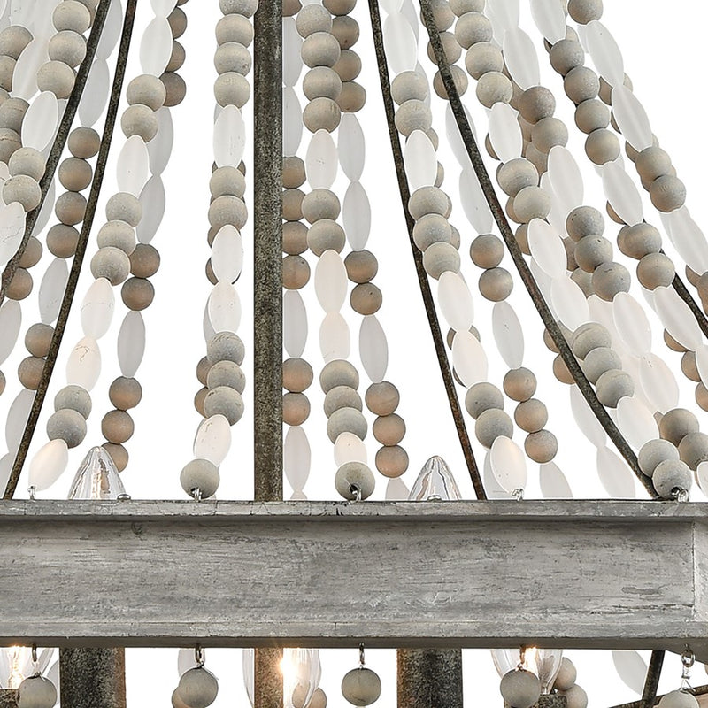 Atlas Lighting Summerton 24in 5-Light Chandelier | Coastal Graywash Wood and Frosted Glass | Dining Room & Living Room | Model CL11355-GY