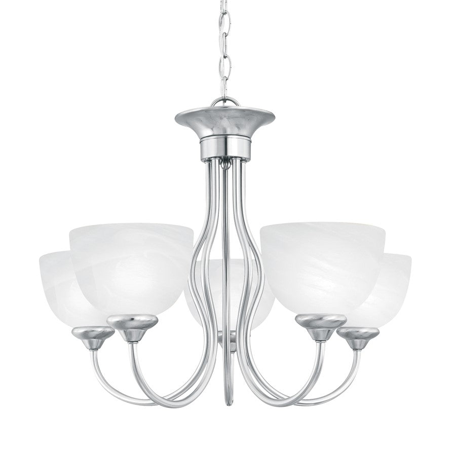 Atlas Lighting Tahoe 24'' Wide 5Lt Chandelier, Brushed Nickel/White