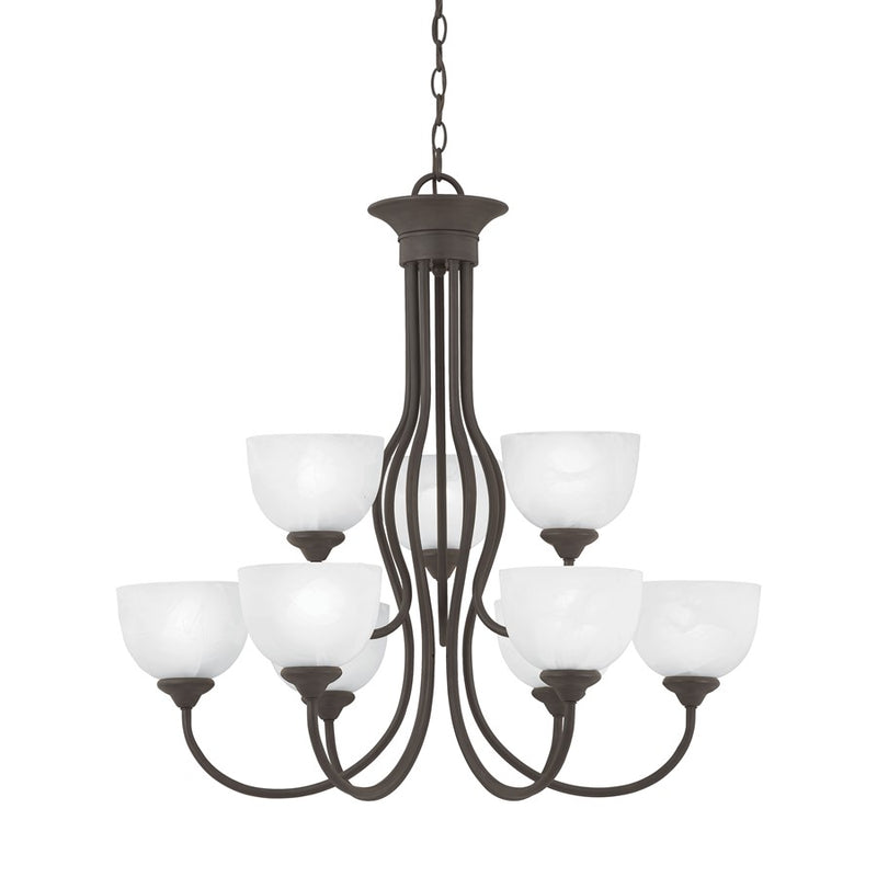 Atlas Lighting Tahoe 30in 9-Light Chandelier | Traditional Painted Bronze and White Frosted Glass | Dining Room & Living Room | Model CL11359-BZ