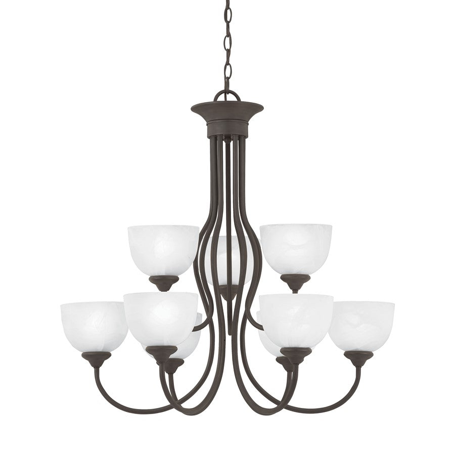 Atlas Lighting Tahoe 30'' Wide 9Lt Chandelier, Painted Bronze/White