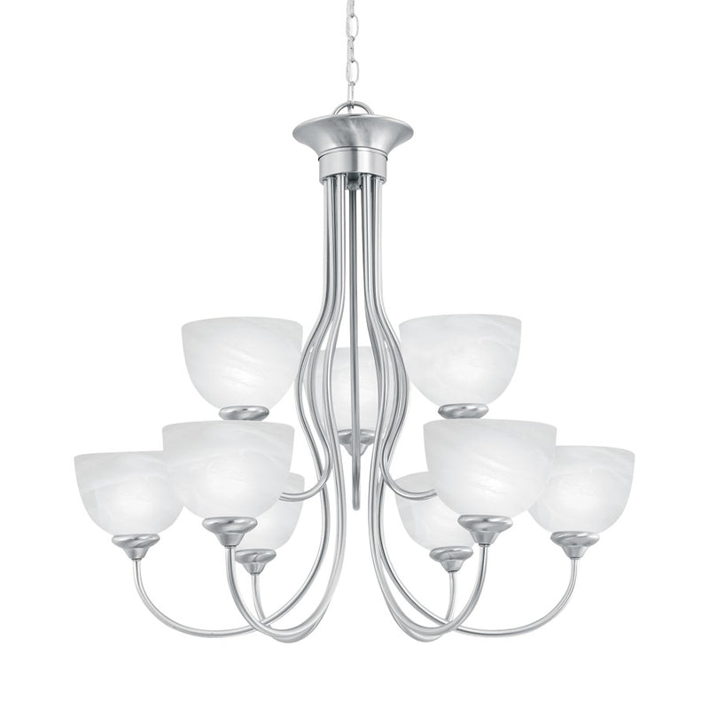 Atlas Lighting Tahoe 30in 9-Light Chandelier | Traditional Brushed Nickel and White Frosted Glass | Dining Room & Living Room | Model CL11359-SV